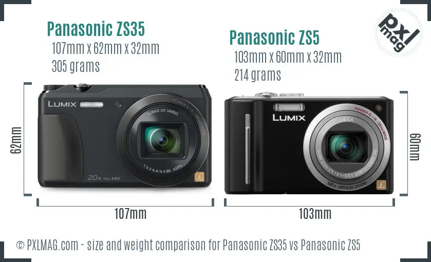 Panasonic ZS35 vs Panasonic ZS5 size comparison