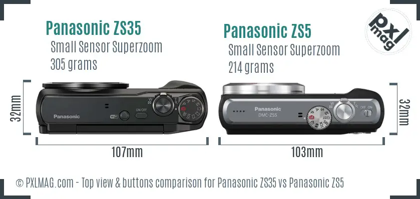 Panasonic ZS35 vs Panasonic ZS5 top view buttons comparison