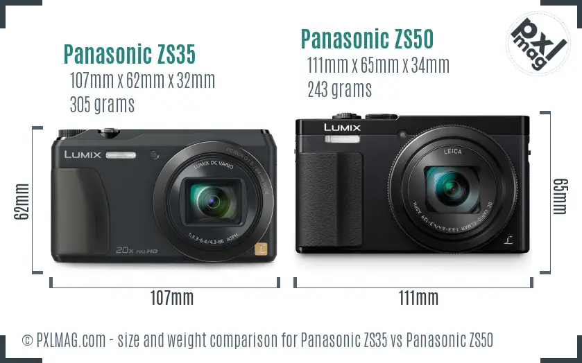 Panasonic ZS35 vs Panasonic ZS50 size comparison