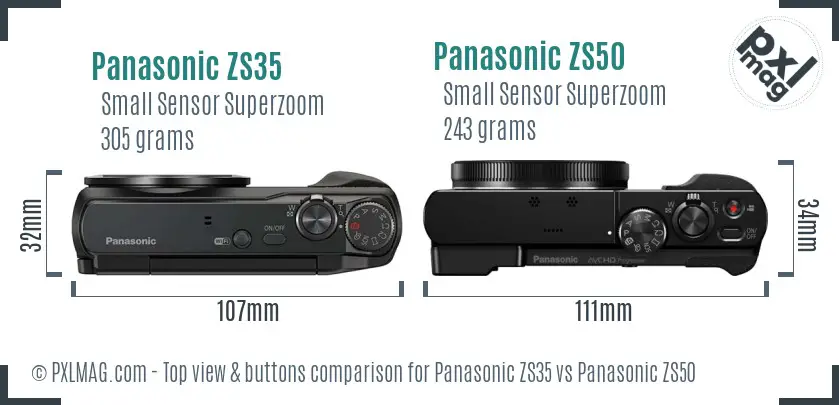 Panasonic ZS35 vs Panasonic ZS50 top view buttons comparison