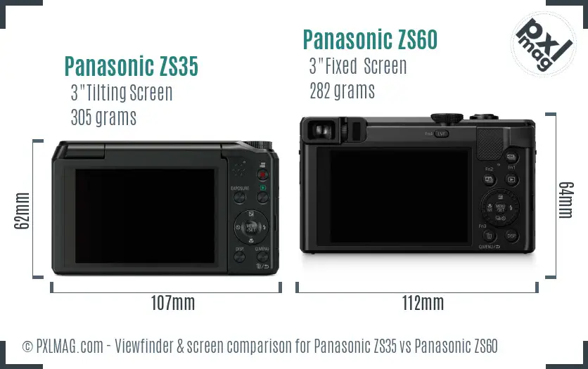Panasonic ZS35 vs Panasonic ZS60 Screen and Viewfinder comparison