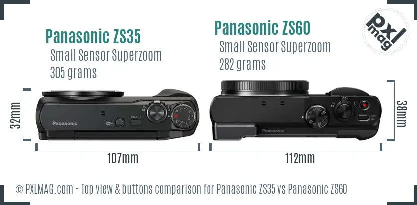 Panasonic ZS35 vs Panasonic ZS60 top view buttons comparison