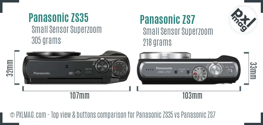 Panasonic ZS35 vs Panasonic ZS7 top view buttons comparison