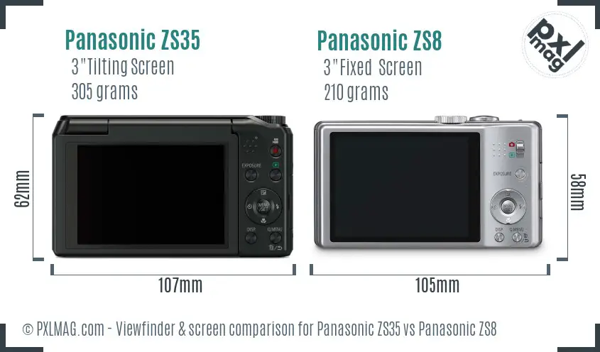 Panasonic ZS35 vs Panasonic ZS8 Screen and Viewfinder comparison