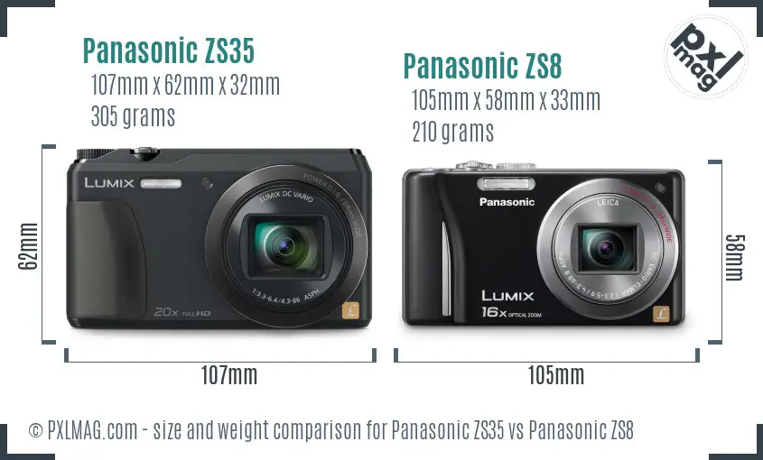 Panasonic ZS35 vs Panasonic ZS8 size comparison