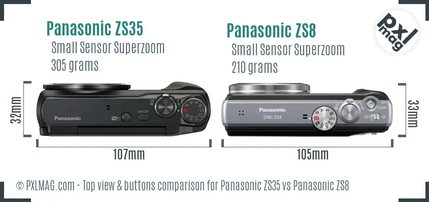Panasonic ZS35 vs Panasonic ZS8 top view buttons comparison
