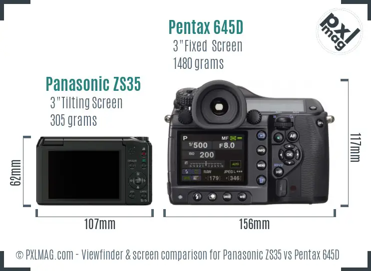 Panasonic ZS35 vs Pentax 645D Screen and Viewfinder comparison