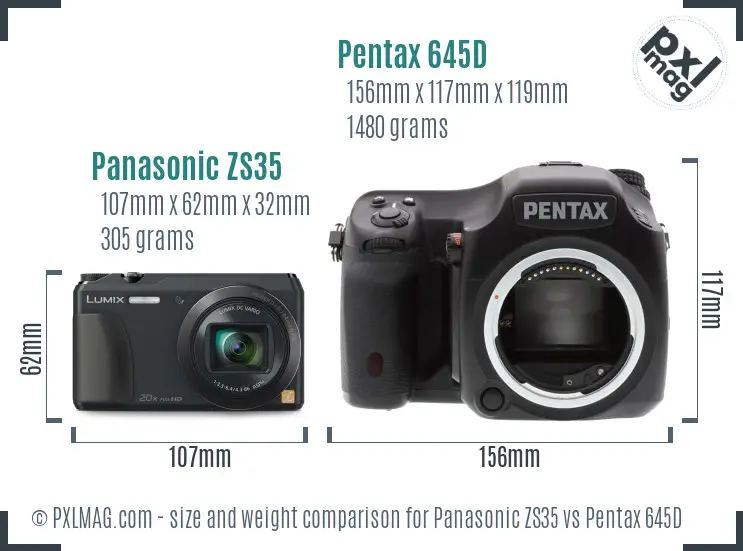 Panasonic ZS35 vs Pentax 645D size comparison