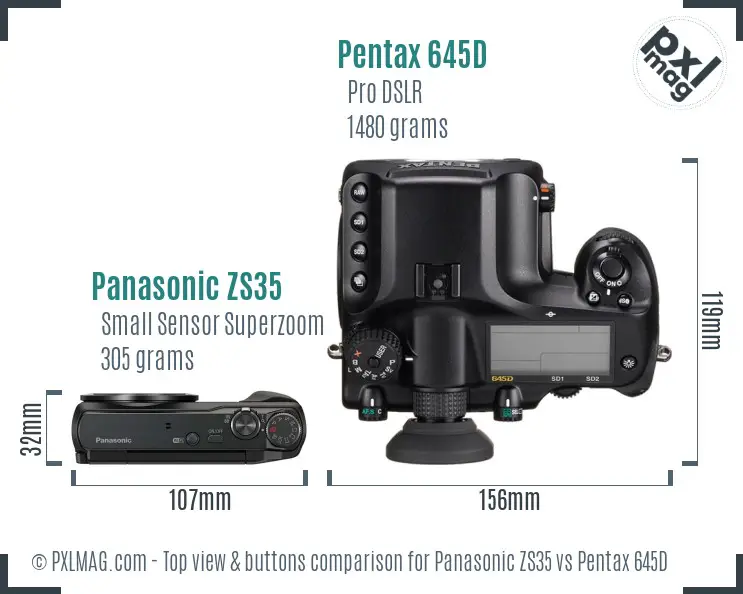 Panasonic ZS35 vs Pentax 645D top view buttons comparison