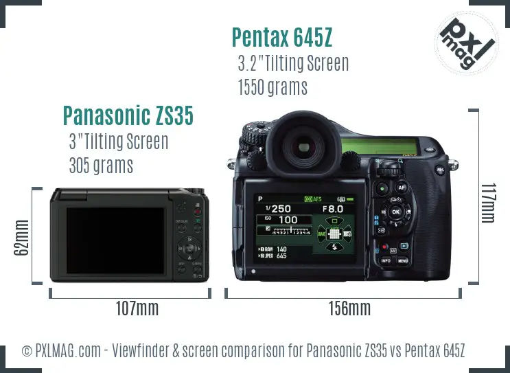 Panasonic ZS35 vs Pentax 645Z Screen and Viewfinder comparison