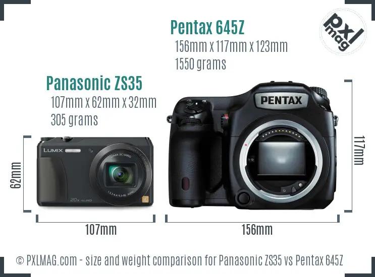 Panasonic ZS35 vs Pentax 645Z size comparison