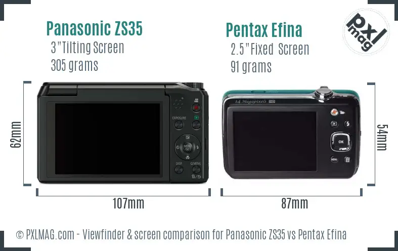 Panasonic ZS35 vs Pentax Efina Screen and Viewfinder comparison