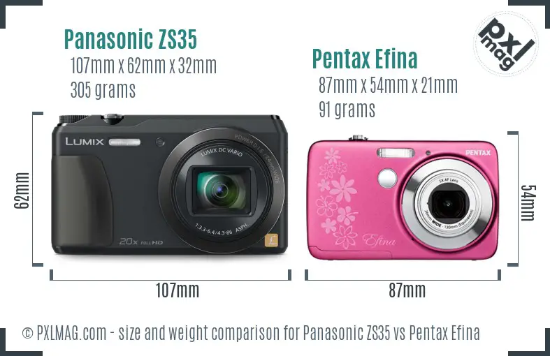 Panasonic ZS35 vs Pentax Efina size comparison