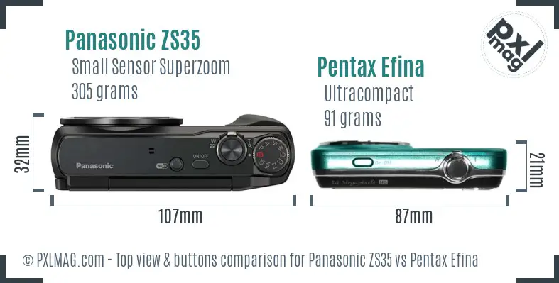 Panasonic ZS35 vs Pentax Efina top view buttons comparison