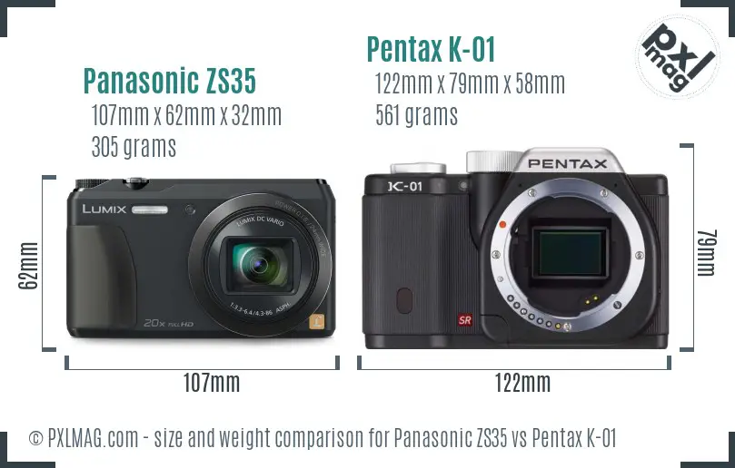Panasonic ZS35 vs Pentax K-01 size comparison