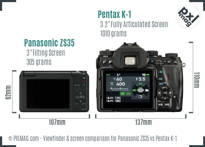 Panasonic ZS35 vs Pentax K-1 Screen and Viewfinder comparison