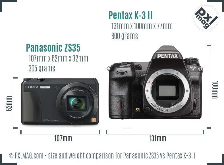 Panasonic ZS35 vs Pentax K-3 II size comparison