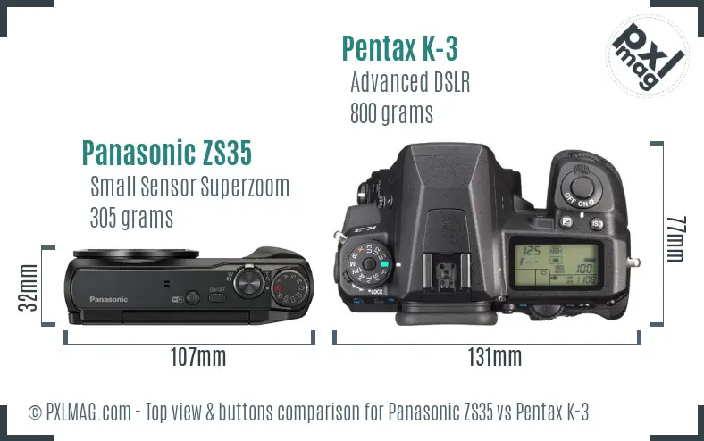 Panasonic ZS35 vs Pentax K-3 top view buttons comparison