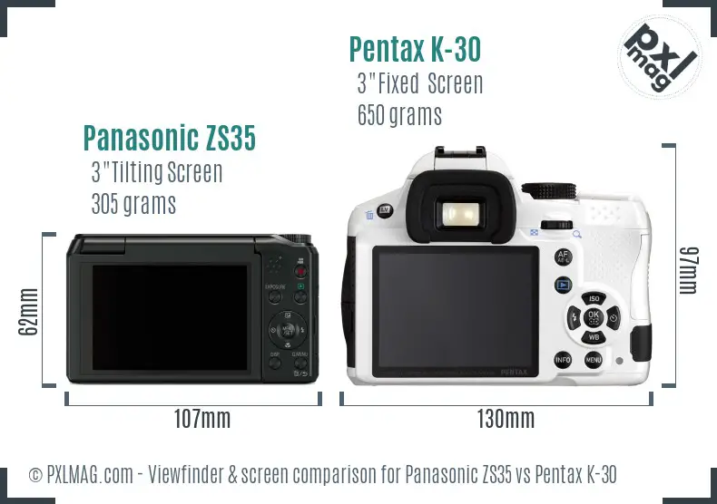 Panasonic ZS35 vs Pentax K-30 Screen and Viewfinder comparison