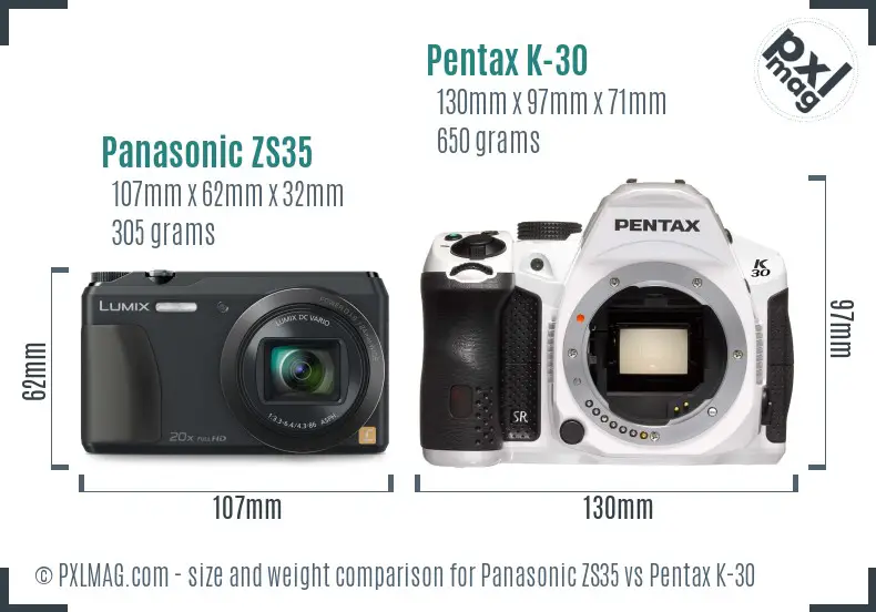 Panasonic ZS35 vs Pentax K-30 size comparison