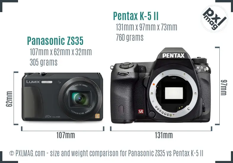 Panasonic ZS35 vs Pentax K-5 II size comparison