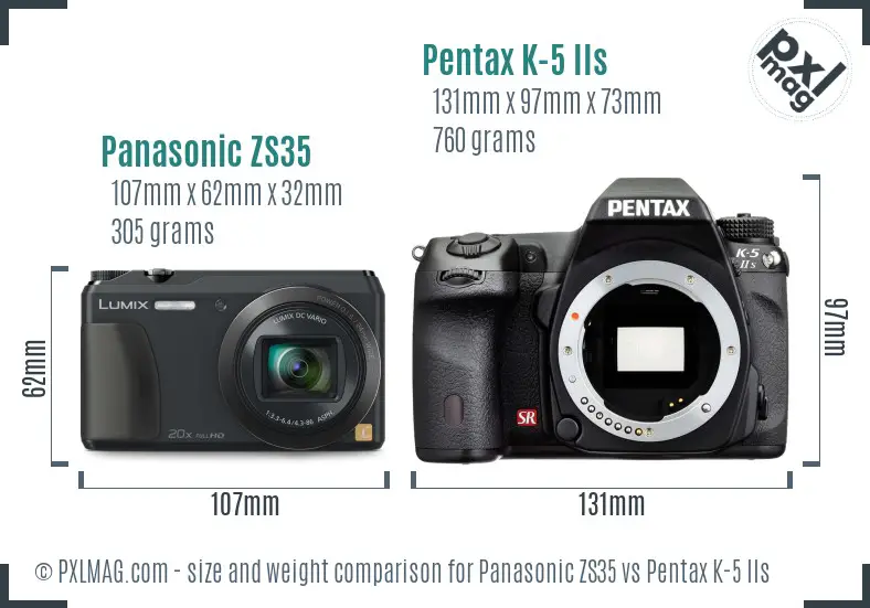Panasonic ZS35 vs Pentax K-5 IIs size comparison