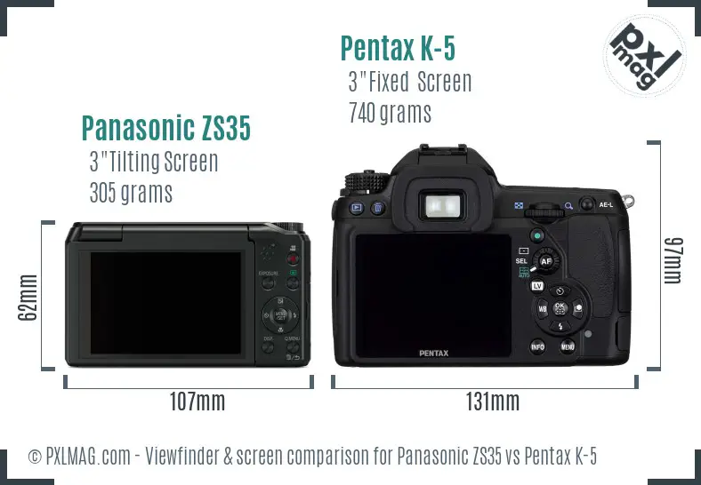 Panasonic ZS35 vs Pentax K-5 Screen and Viewfinder comparison