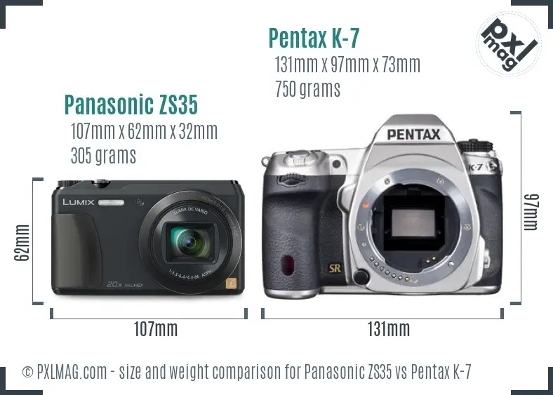 Panasonic ZS35 vs Pentax K-7 size comparison