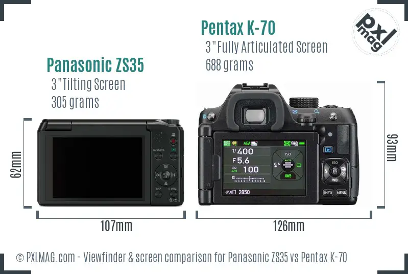 Panasonic ZS35 vs Pentax K-70 Screen and Viewfinder comparison