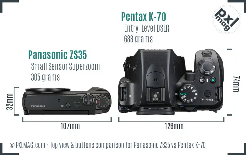 Panasonic ZS35 vs Pentax K-70 top view buttons comparison