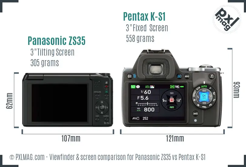 Panasonic ZS35 vs Pentax K-S1 Screen and Viewfinder comparison