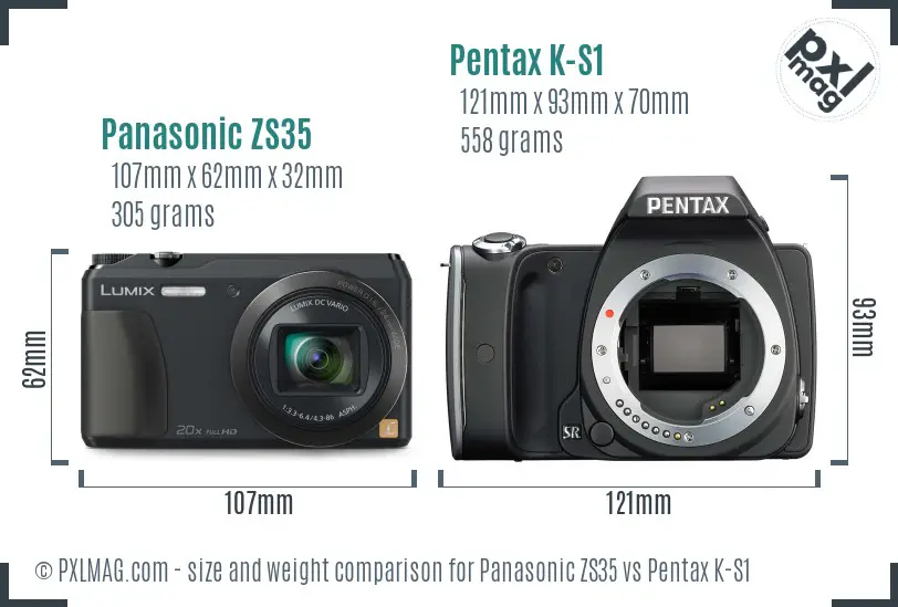 Panasonic ZS35 vs Pentax K-S1 size comparison