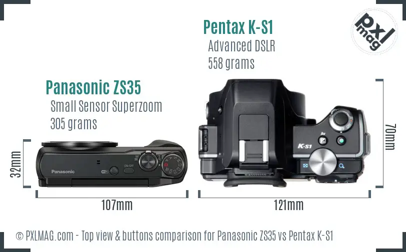 Panasonic ZS35 vs Pentax K-S1 top view buttons comparison