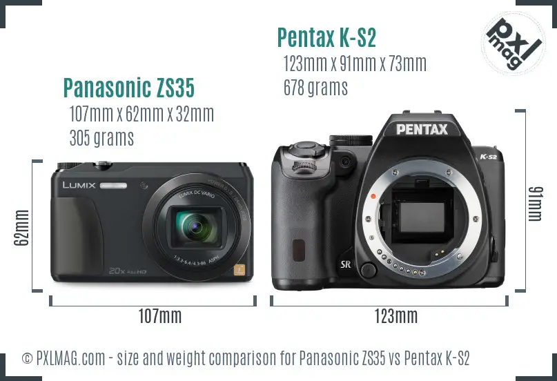 Panasonic ZS35 vs Pentax K-S2 size comparison