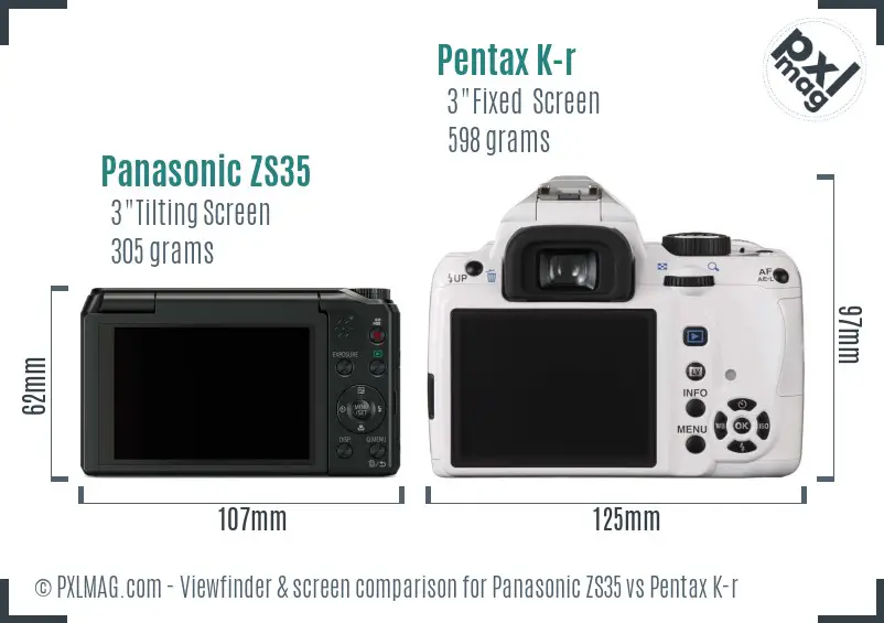 Panasonic ZS35 vs Pentax K-r Screen and Viewfinder comparison