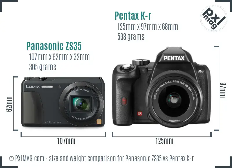 Panasonic ZS35 vs Pentax K-r size comparison