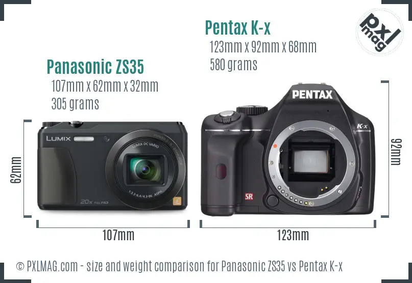 Panasonic ZS35 vs Pentax K-x size comparison