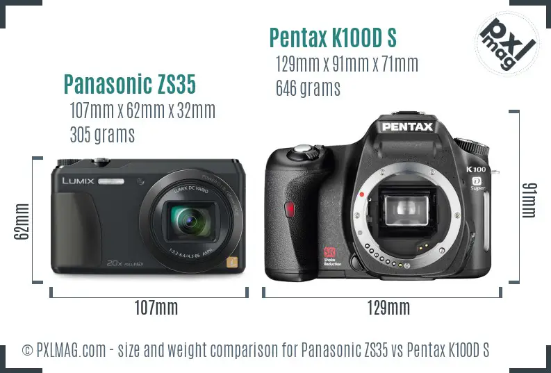 Panasonic ZS35 vs Pentax K100D S size comparison