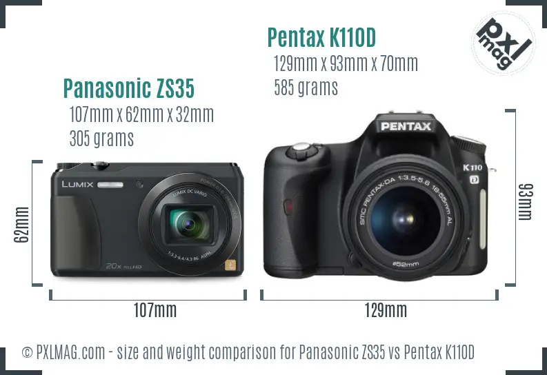 Panasonic ZS35 vs Pentax K110D size comparison
