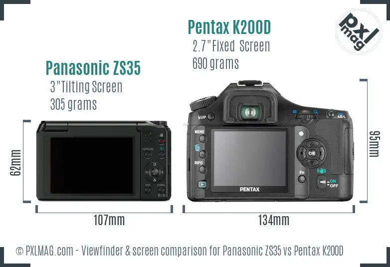 Panasonic ZS35 vs Pentax K200D Screen and Viewfinder comparison
