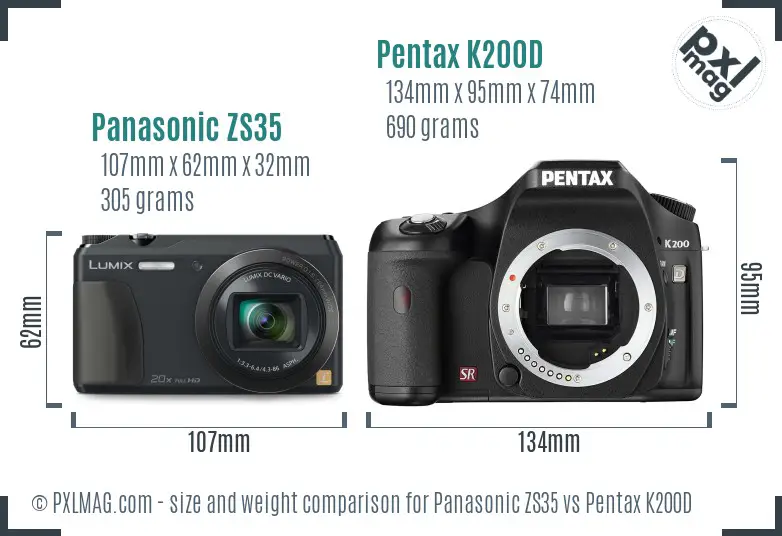 Panasonic ZS35 vs Pentax K200D size comparison