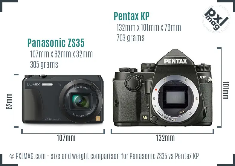 Panasonic ZS35 vs Pentax KP size comparison