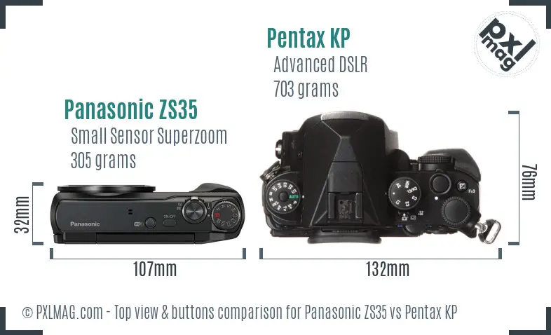 Panasonic ZS35 vs Pentax KP top view buttons comparison