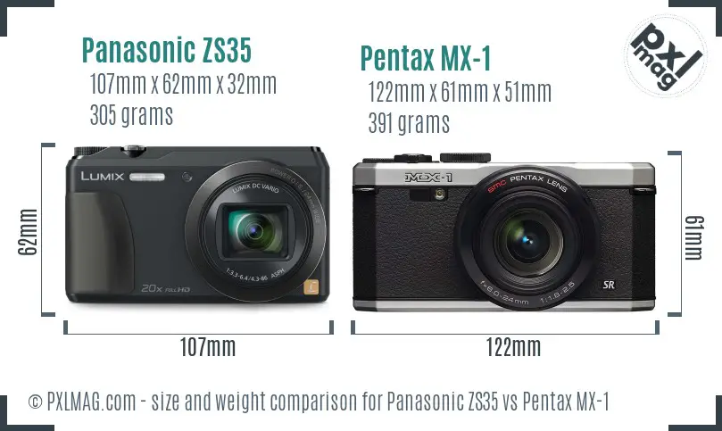 Panasonic ZS35 vs Pentax MX-1 size comparison