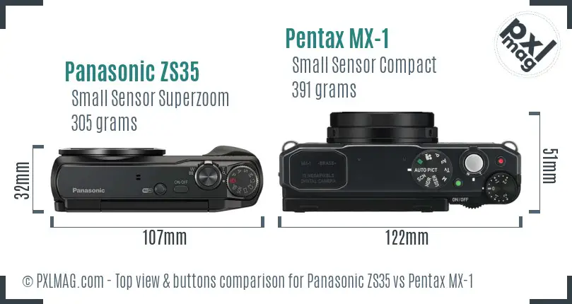 Panasonic ZS35 vs Pentax MX-1 top view buttons comparison