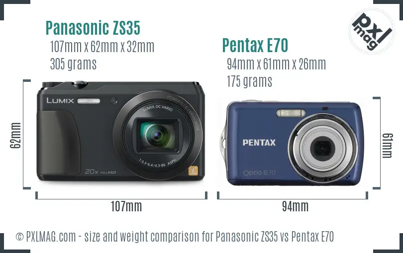 Panasonic ZS35 vs Pentax E70 size comparison