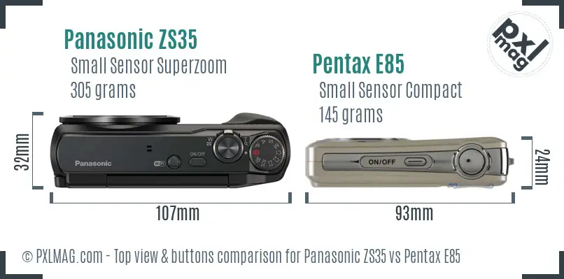 Panasonic ZS35 vs Pentax E85 top view buttons comparison