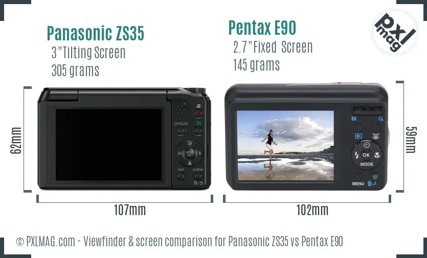 Panasonic ZS35 vs Pentax E90 Screen and Viewfinder comparison