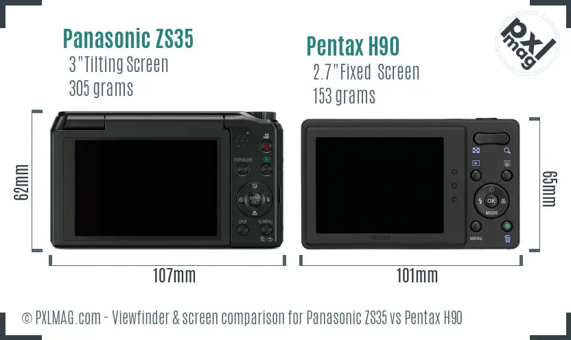 Panasonic ZS35 vs Pentax H90 Screen and Viewfinder comparison