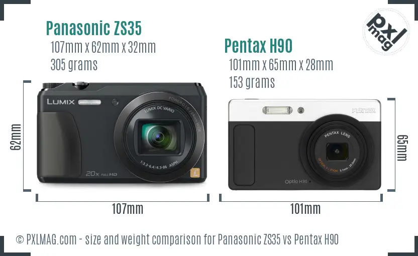 Panasonic ZS35 vs Pentax H90 size comparison